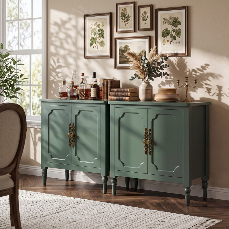 Armoire d'appoint 63 "avec tablette réglable, buffet de rangement rétro pour le salon, Green