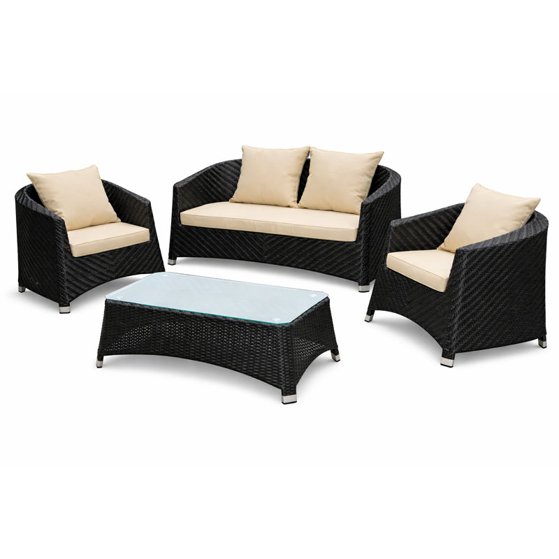 Beanna 4-Person Patio Conversation Set with Cushions – Modern Outdoor Seating with Special Rattan Wave Design & Extra-Comfort Cushions