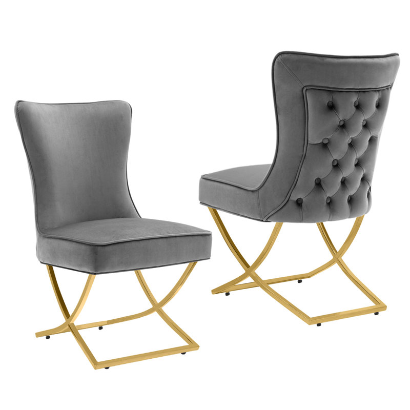 Charys Tufted Velvet Upholstered Cross Legs Parsons Dining Chair, Dark  Gray  