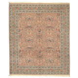 Hand Knotted Wool Oriental Area Rug in Rose And Green