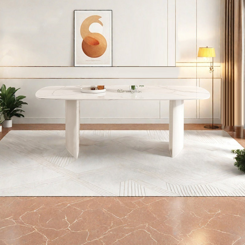 Glossy Snowflake White Dining Table, 29.52"H x 70.86"L x 35.43"W
