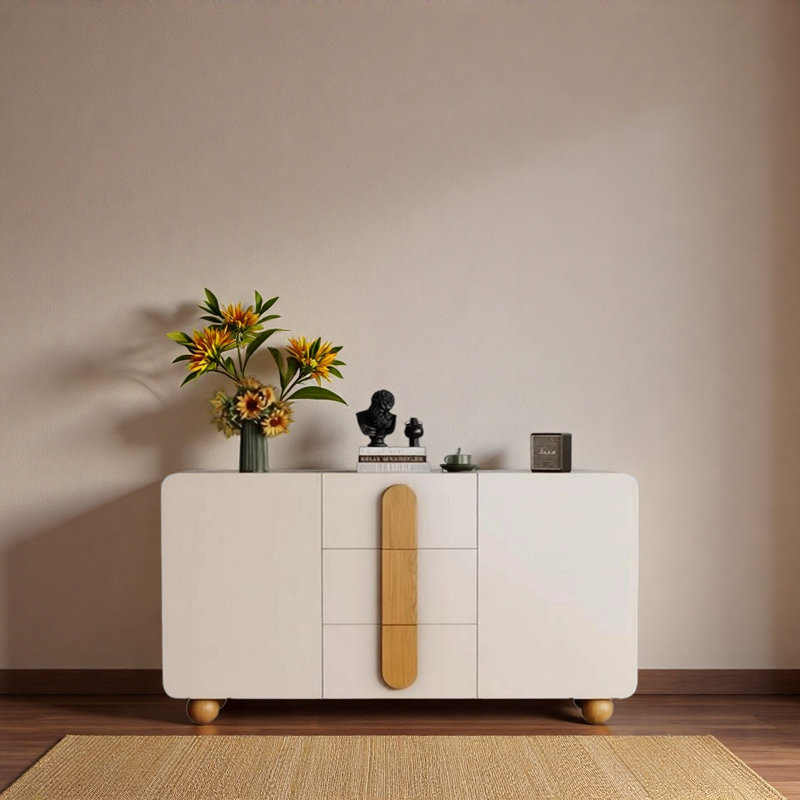 Buffet décoratif crème de style minimaliste, H 33,46 po x l 47,24 po x P 12,6 po, Bois robuste / blanc