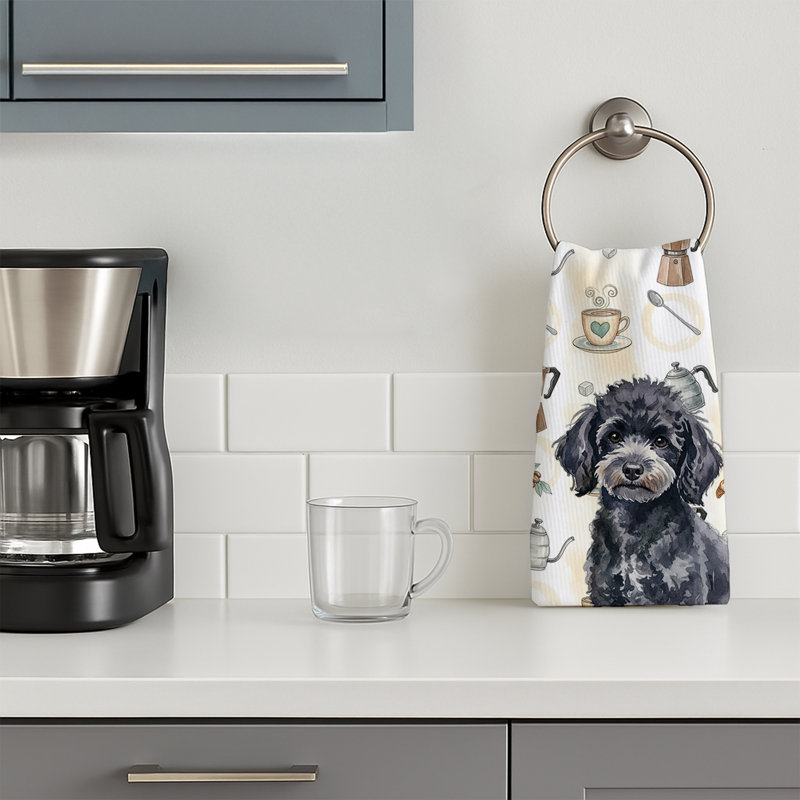 Toy Black Poodle Coffee Bar Kitchen Towel, Toy Black Poodle