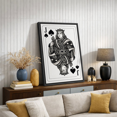 Vintage Playing Card King Spade Artwork, Game Room Pictures, Framed Canvas Giclee Print Wall Art