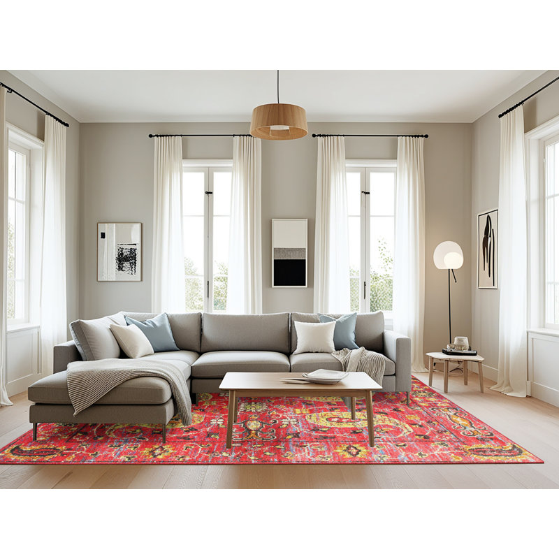 Tapis jaune/orange traditionnel Morissette, Rectangle 8 pi x 12 pi