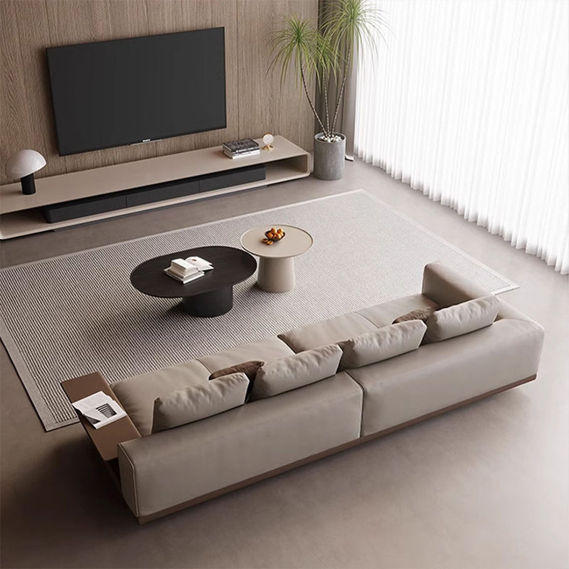 Canapé modulaire kaki en cuir véritable, H 34,25 po x l 124,02 po x P 40,16 po