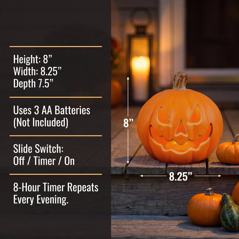 Ensemble de 2 citrouilles-citrouilles illuminées à DEL de 8 po pour l'intérieur ou l'extérieur de Halloween avec minuterie quotidienne de 8 heures