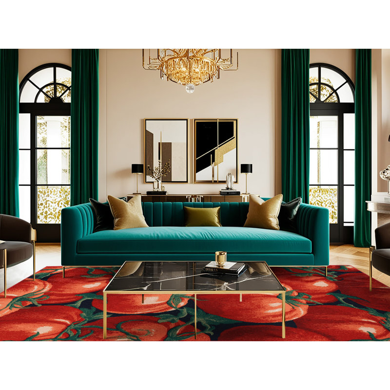 Washable Tomato Beefsteak Vegetables Area Rug, Round 7'