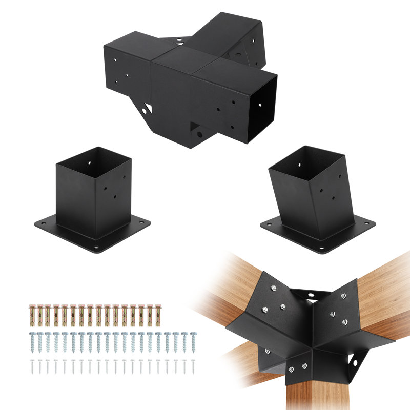 Pergola Bracket Kit, 15°Slanted Roof Wall Mount, Angled Pergola Construction Bracket for DIY Gazebo Wood Beams Outdoor Patio Balcony