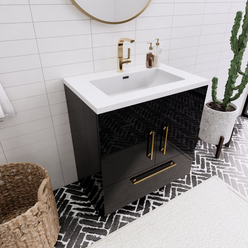 Spring Single Bathroom Vanity, Gloss Black, 30"