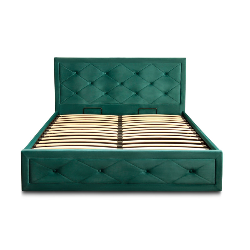 Kurtz Upholstered Ottoman Storage Bed with Mattress, Small Double (4'), Jade Green