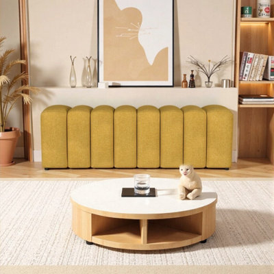 Banc rembourré de 54 pouces avec pieds arrondis, banc décoratif en tissu de polyester moderne