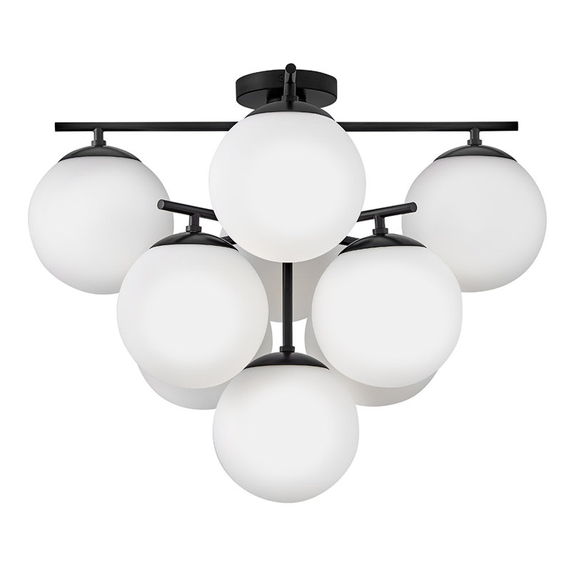 9-Light Flush Mount Modern Ceiling Light with Globe Shades, Black