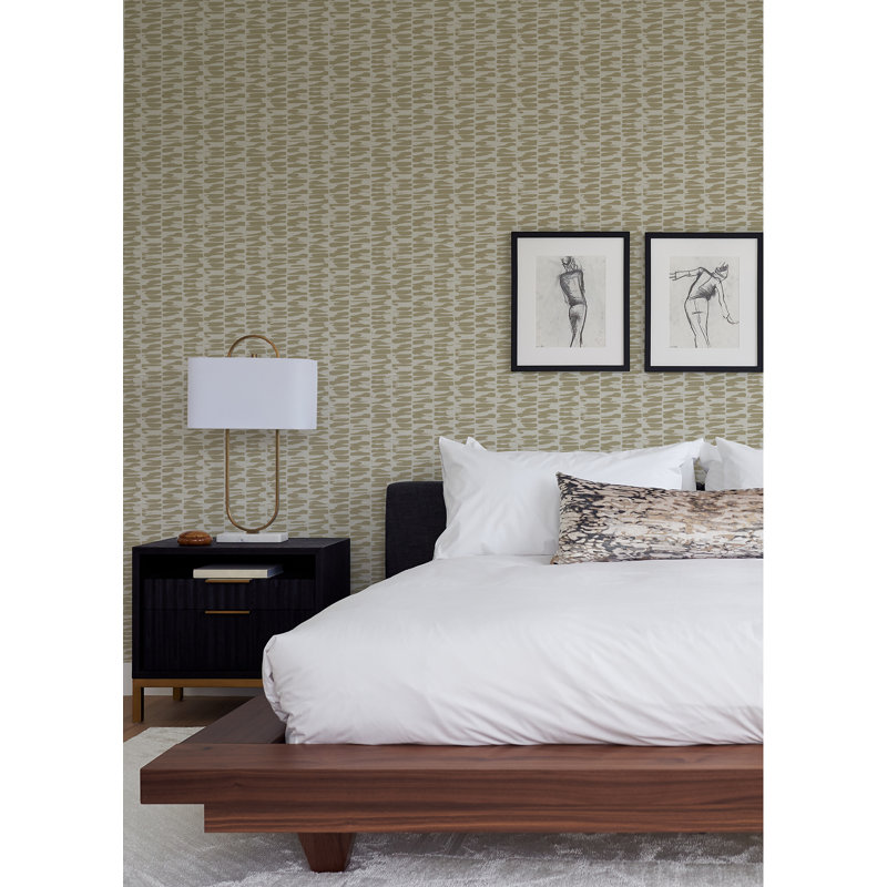 Myrtle Purple Abstract Stripe Wallpaper, Gold/White