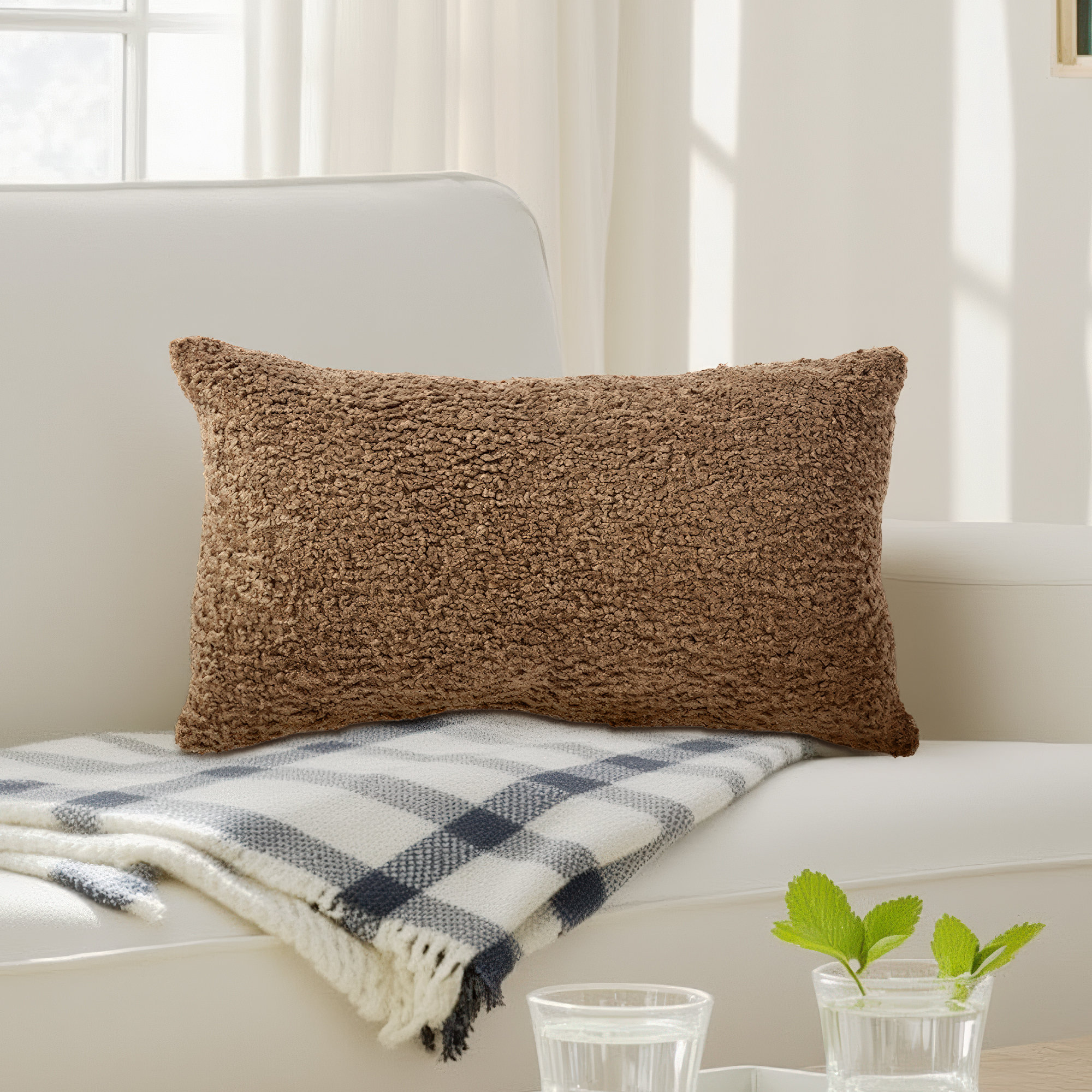 Zhara Lumbar Throw Pillow, 12" H x 24" W x 6" D, Zazzle Taupe