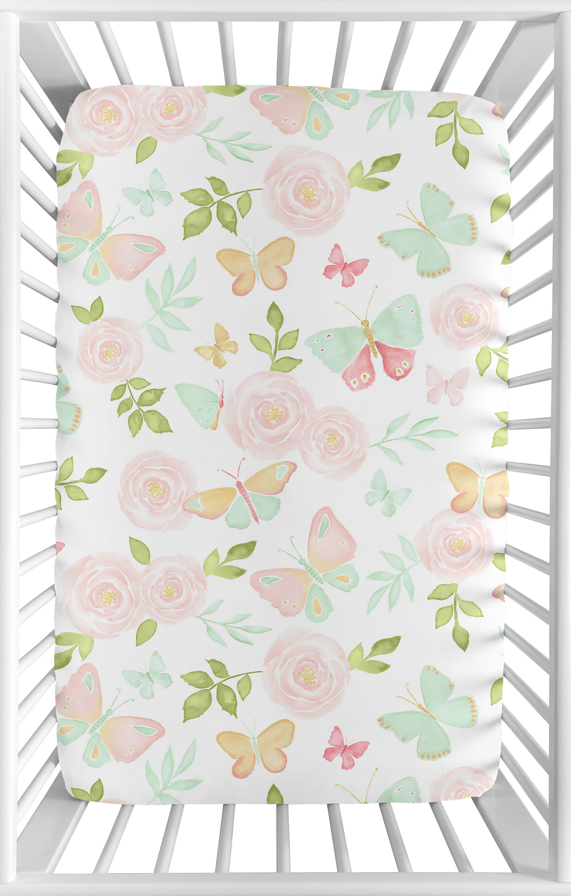 Sweet Jojo Designs Butterfly Floral Fitted Mini Crib Sheet