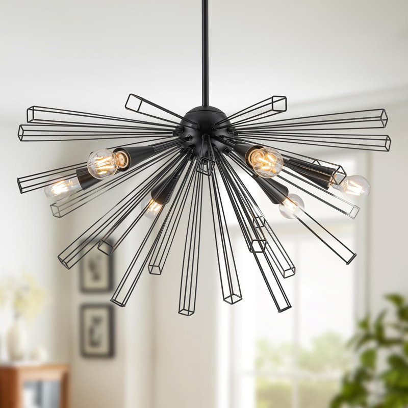 Modern Sputnik Chandelier With Adjustable Height, 6-Light Mid Century Pendant Light Fixture For Dining Room, Living Room, And Kitchen Island