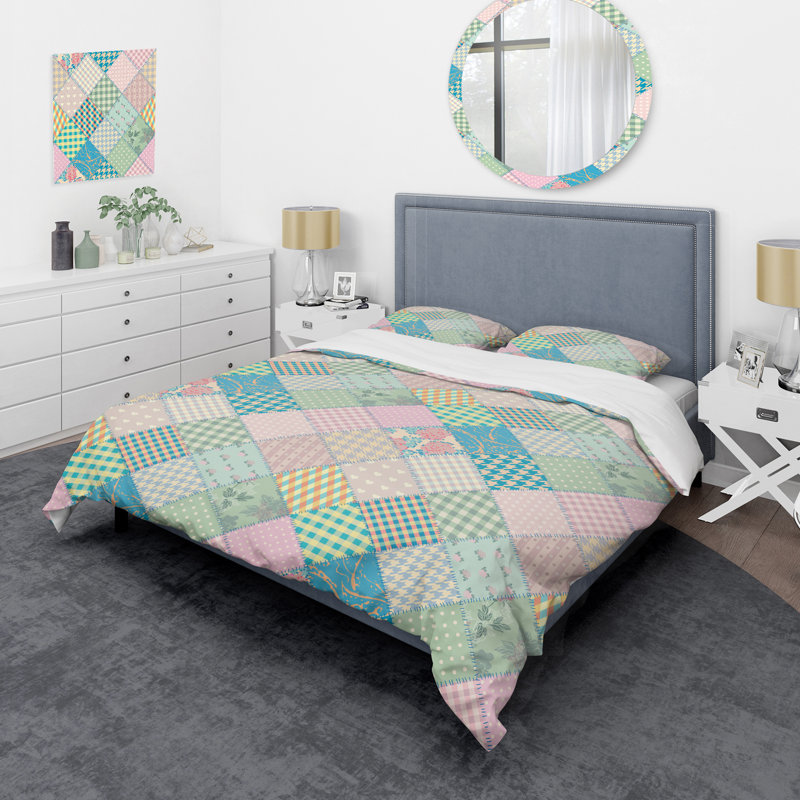 Multicolore matelassé patchwork I - ensemble de housse de couette abstrait - microfibre de polyester