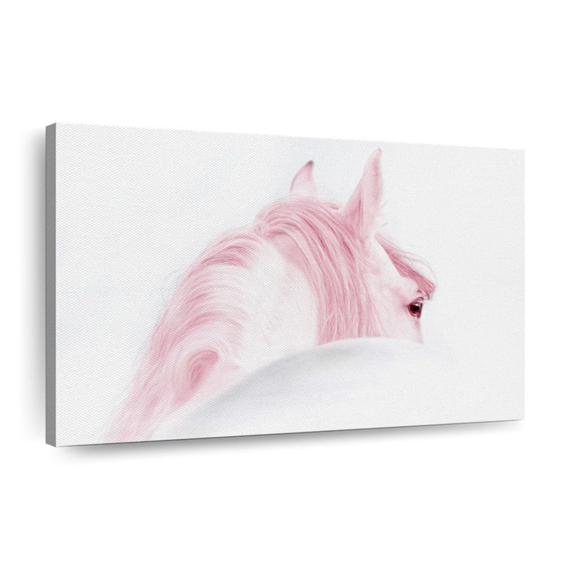 Cheval rose sur toile, H 8 po x l 12 po x P 1 po