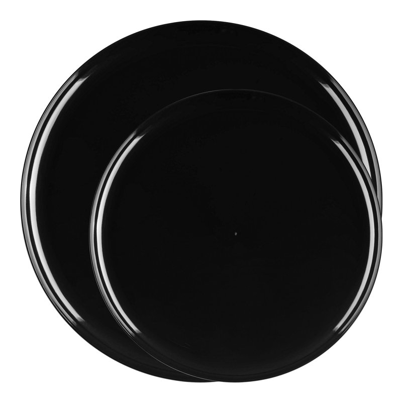Black Flat Round Disposable Plastic Dinnerware Value Set - 120 Sets