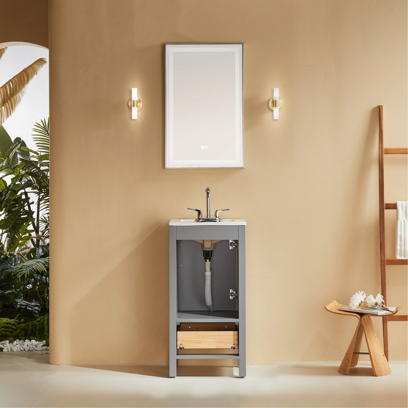 Meuble-lavabo simple autoportant de 18 po avec plateau entièrement assemblé, Grey