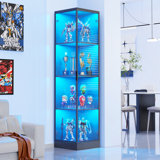 4-Tier Corner Display Cabinet with 3 Color Light, Display Case for Playroom, Bedroom