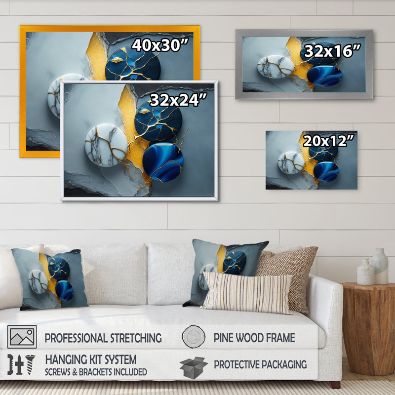 «Abstract Geode Blue IV», reproduction sur toile, L 20 po x H 12 po, Toile tendue