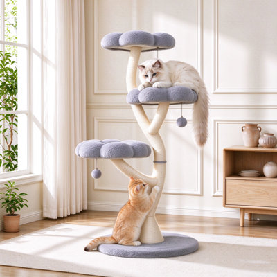 48.4" H Tall Cat Tree Flower Shape Scratching Post Cat Tower