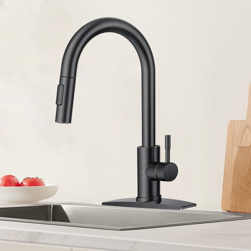 Stainless Steel Kitchen Faucet With Pull-Down Sprayer, High Arc Modern Classic Faucet With Deck, Suitable For 1 Or 3 Holes