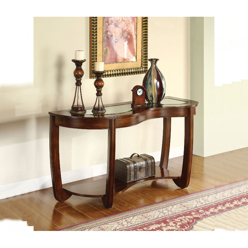 Sofa Table Open Bottom Shelf Glass Insert Top Cocktail Table