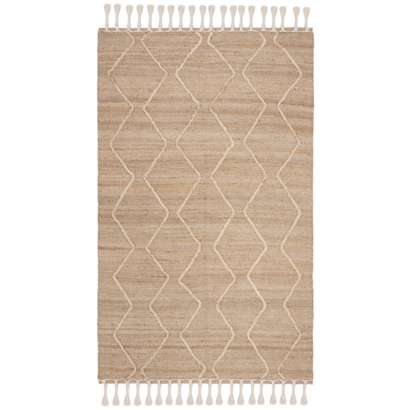 Debroh Geometric Handwoven Flatweave Beige Area Rug, Rectangle 4' x 6'