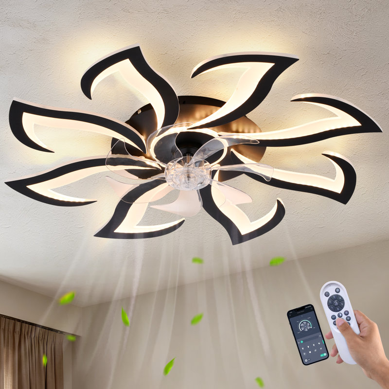 Ventilateur de plafond monobloc de 32 pouces en ABS noir avec lumière, télécommande et moteur CC silencieux