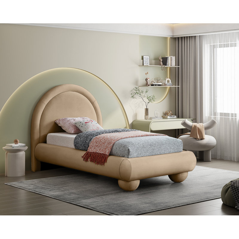 Madrid Velvet Bed, Twin, Beige Velvet