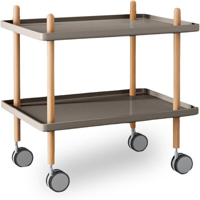 2-Tier Side Table Storage Shelf Modern Wood Nightstand End Table With Wheels Utility Rolling Cart For Living Room Bedroom Home Office Black