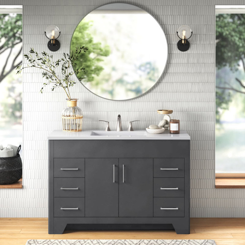Ayneka 48.5" W 4-Drawer Single Bathroom Vanity with Cultured Marble Top, Cement