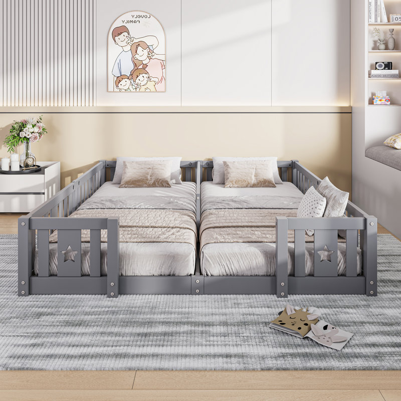 Floor Bed Frame Solid Pine Wood, Grey