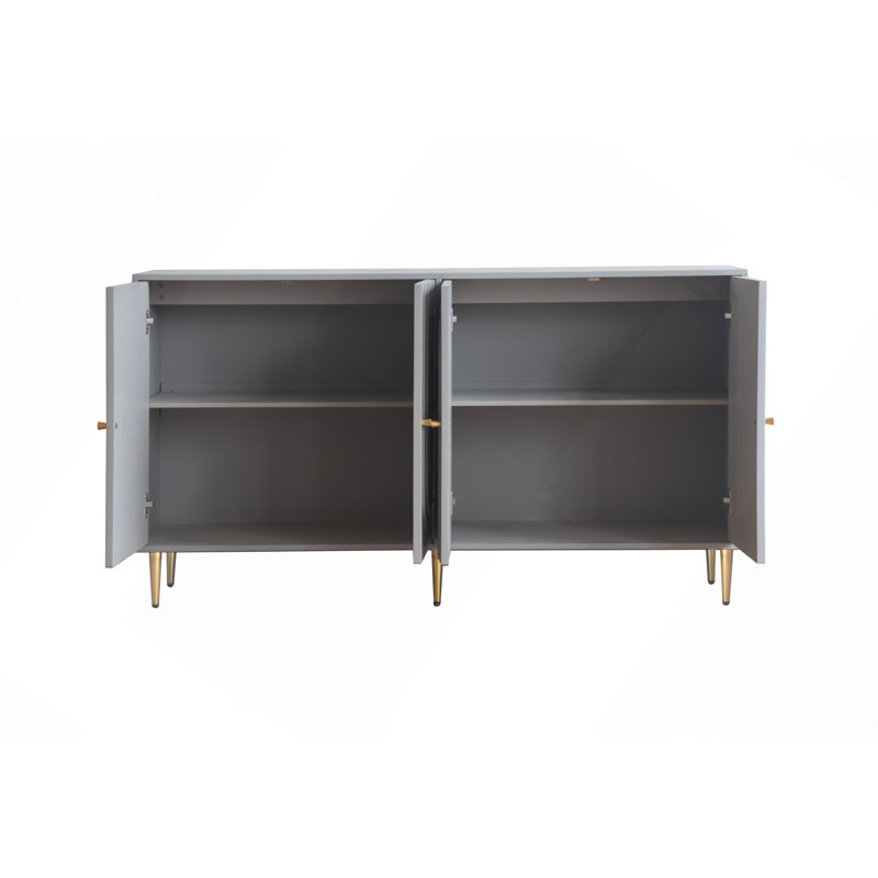 Buffet décoratif laqué avec 4 portes en verre Trin, Blanc