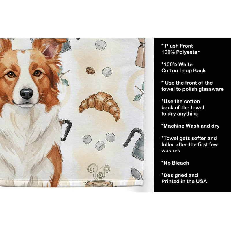 Red and White Border Collie Coffee Bar Kitchen Towel, Red and White Border Collie