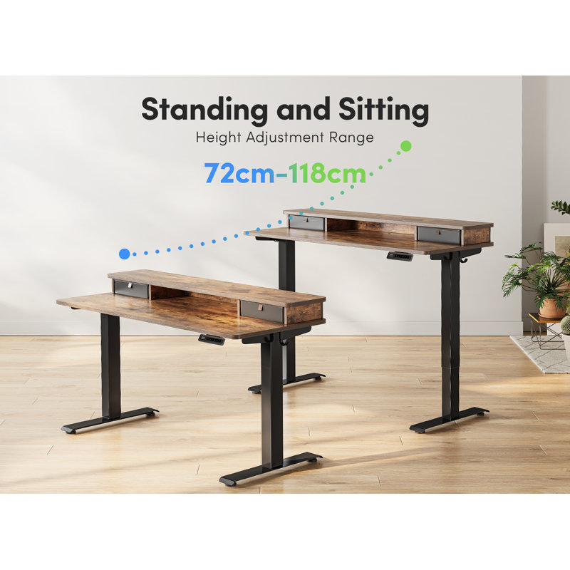 Height Adjustable Standing Desk, Light Rustic/White, 47.24" H x 60" W x 23.63" D