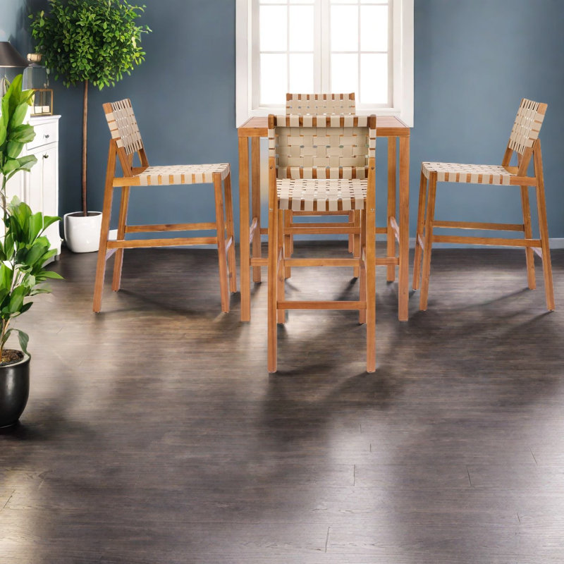 Ensembles de bar de patio modernes, corde en teck de 5 pièces en bois d'acacia pour les repas en plein air