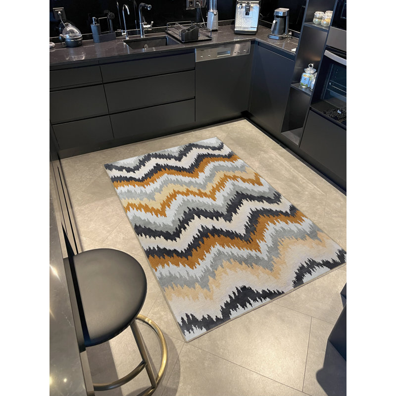 Tapis décoratif moderne multicolore à rayures ondulées, Tapis de couloir 3 pi 3,37 po x 6 pi 6,74 po