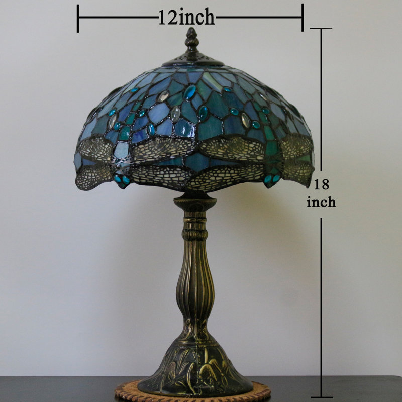 Lampe de table Ballico Tiffany en verre coloré bleu mer 12 x 12 x 18 pouces