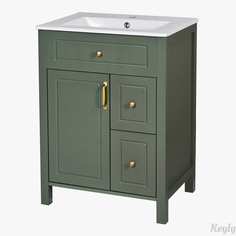 Meuble-lavabo de 24 po avec lavabo en céramique, Vert