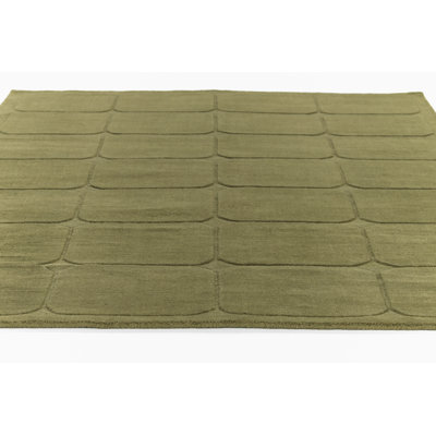 Aldery Green Hand-Loomed Geometric Wool Rug