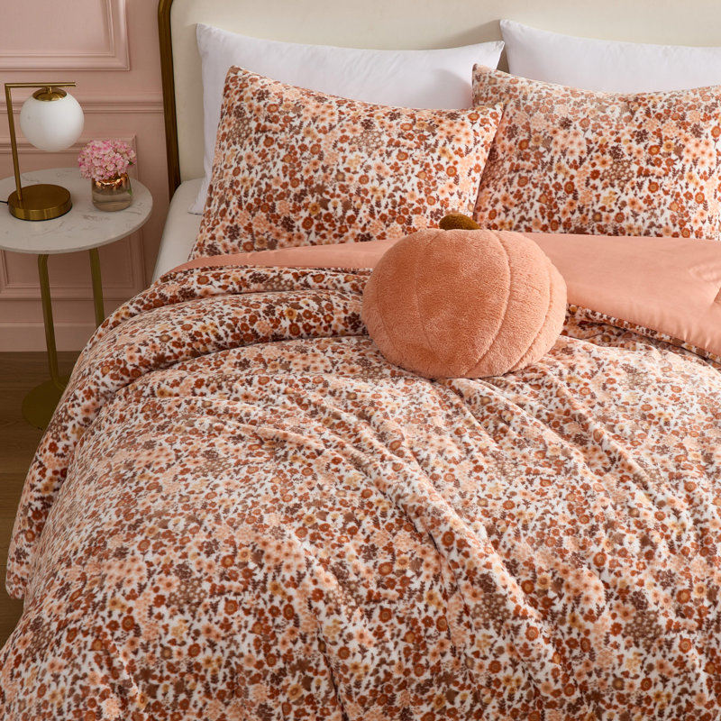 Ensemble d'édredon réversible orange Betsey Johnson Field Of Flowers, Grand lit