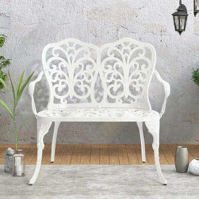 Banc de jardin d'extérieur en fonte d'aluminium avec motif floral rose