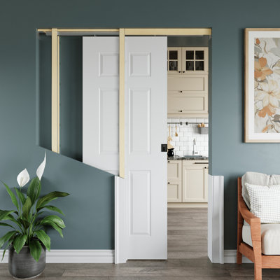 Sliding Bypass Pocket Door Morden 6 Raised Paneled Sliding Door Solid Core  With Privacy Pocket Lock