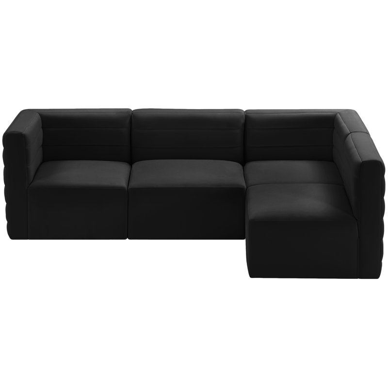 Enso Velvet L-Shaped Sectional Reversible, Black Velvet