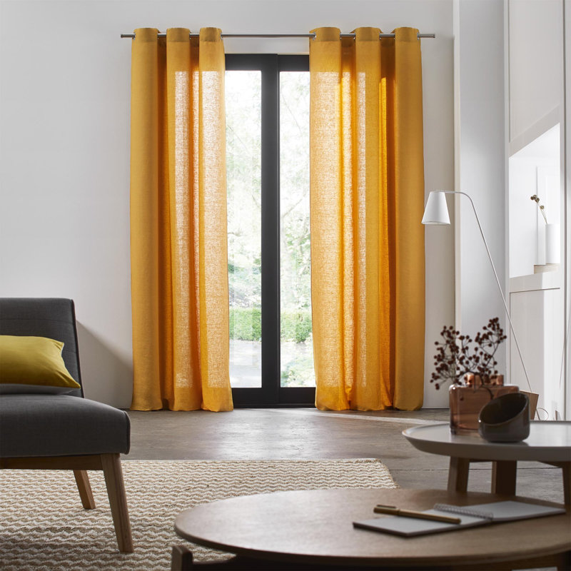 Linen Semi Sheer Curtain Single Panel, Ochre