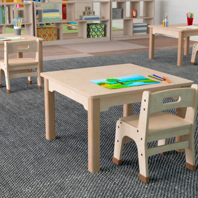 Bright Beginnings Commercial Grade Square Wooden Preschool Classroom Activity Table